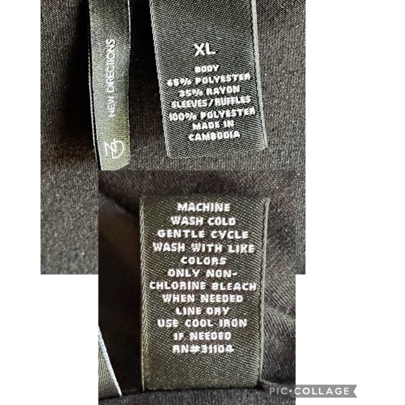 Womens New Directions Short sleeve black top with puff flirty sleeves top - Picture 6 of 9